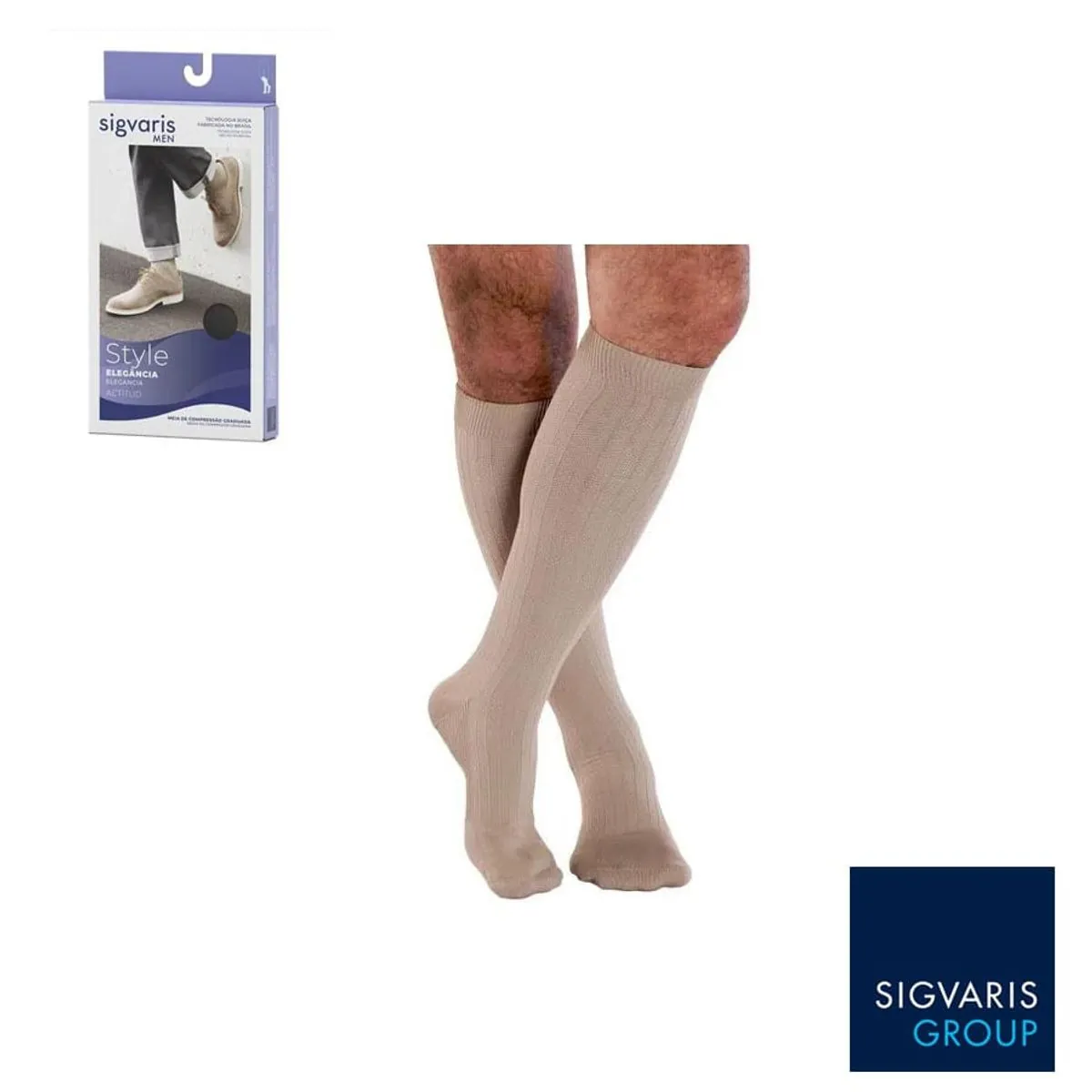 Meia 3/4 Masculina Actitud 20-30 mmHg Fechada Caqui Tam M