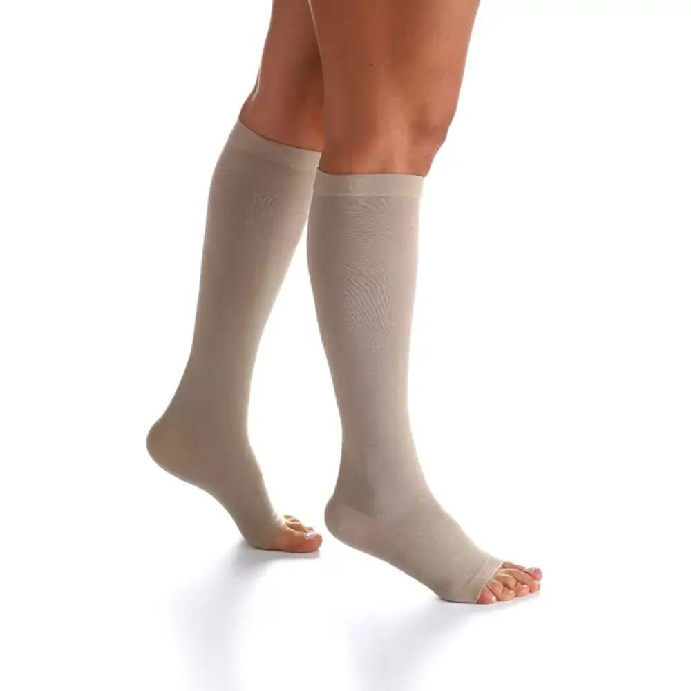 Meia 3/4 Panturrilha 282 S Algodão Super 20-30 Mmhg Ponteira Aberta Sigvaris XG Longa Bege