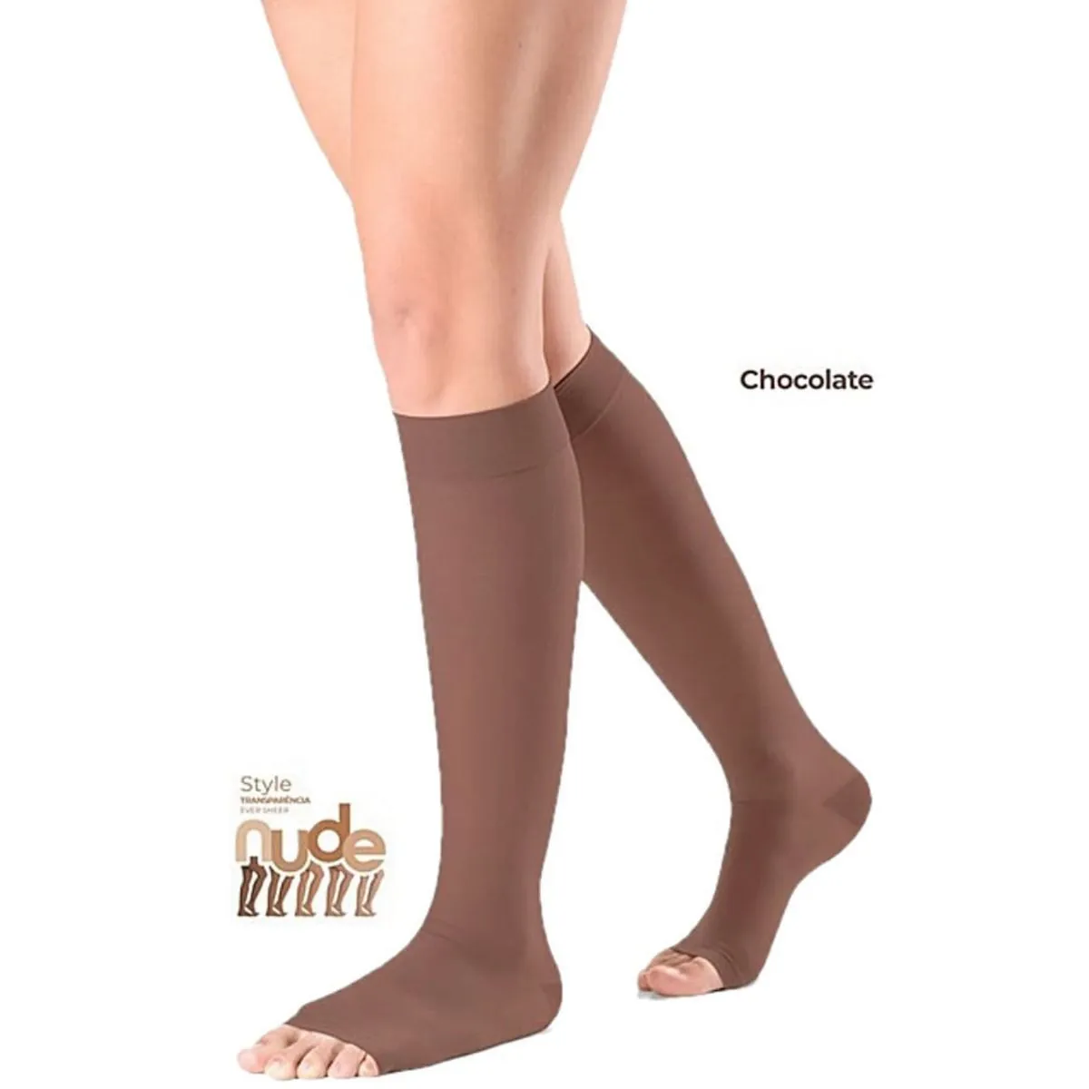 Meia 3/4 Ever Sheer Sigvaris - 20-30 mmHg - Aberta - Chocolate - G3