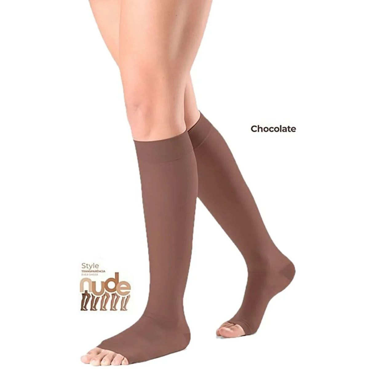 Meia 3/4 Ever Sheer Sigvaris - 20-30 mmHg - Aberta - Chocolate - M2