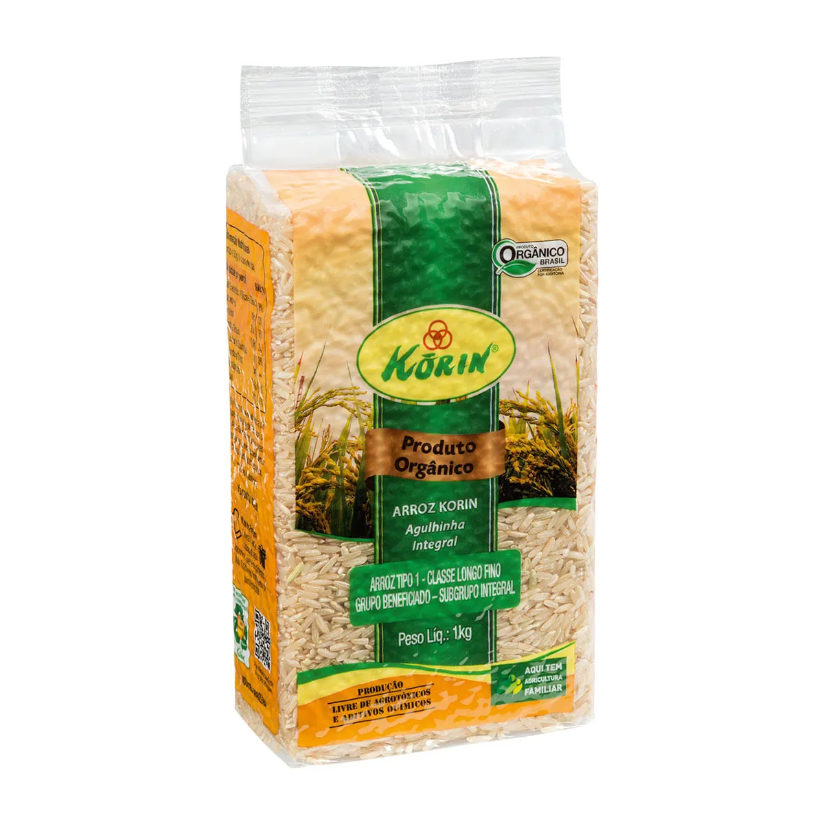 Arroz Agulhinha Tipo 1 Integral Orgânico Korin Pacote 1kg