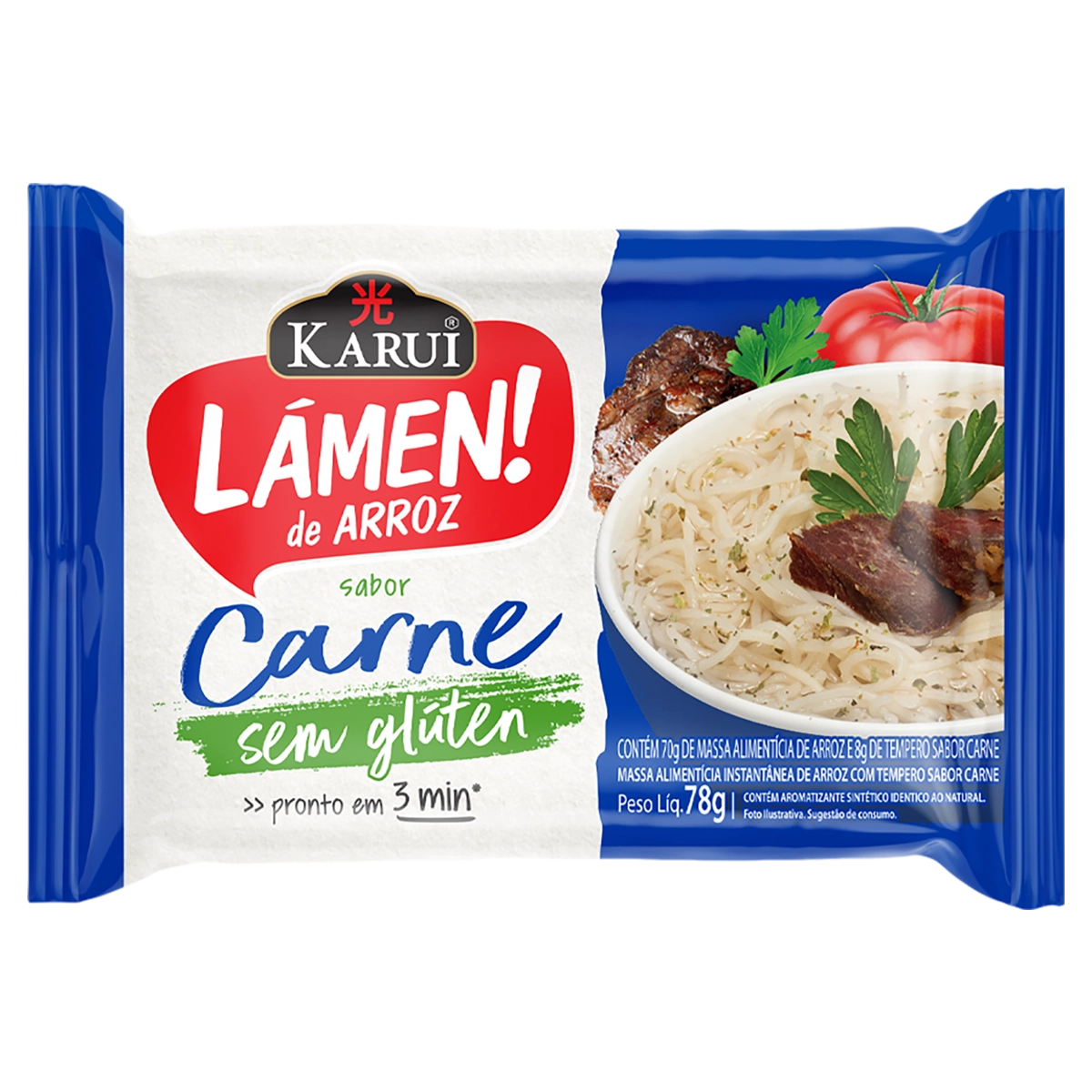 Macarrão Instantâneo De Arroz Lámen Carne Karui Pacote 78g