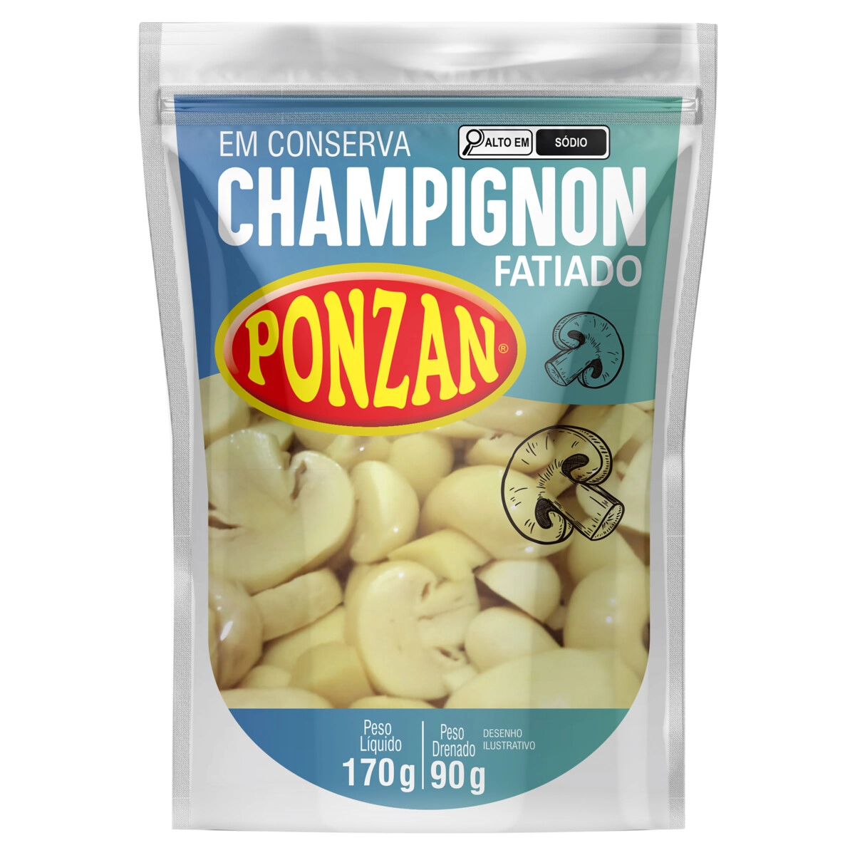 Cogumelo Champignon Em Conserva Fatiado Ponzan Pouch 90g