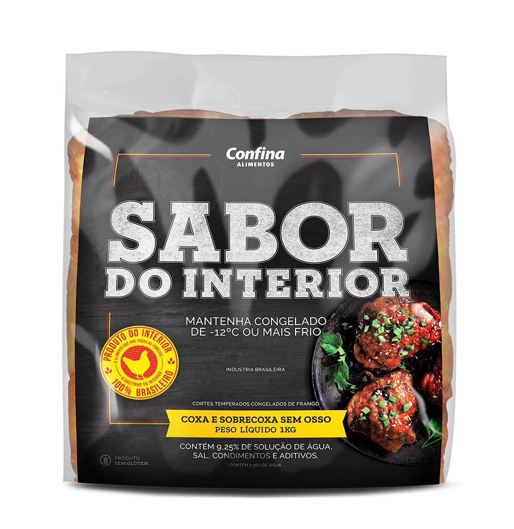 Coxa E Sobrecoxa De Frango Congelada Temperada Sem Osso Sabor Do Interior 1kg