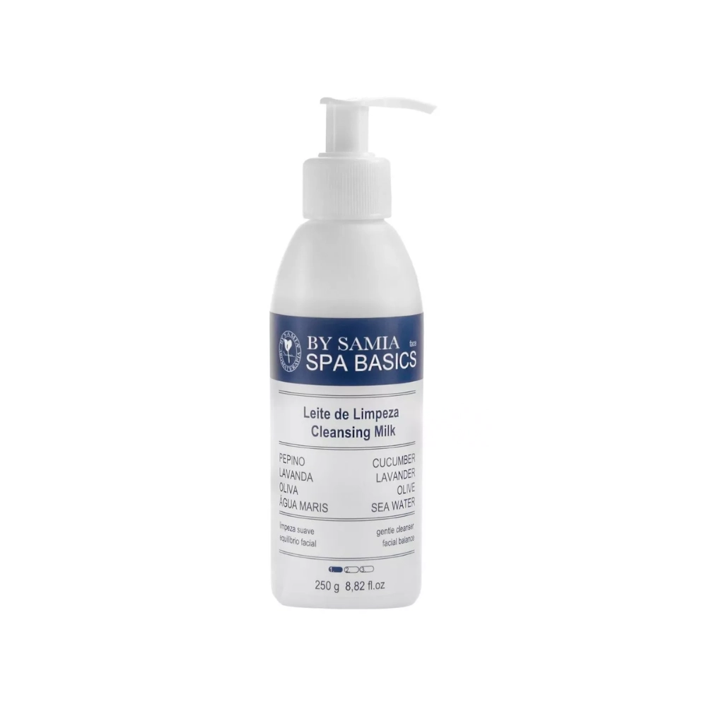 Leite para Limpeza Facial Profissional com Água Marinha e Ativos 250ml By Samia