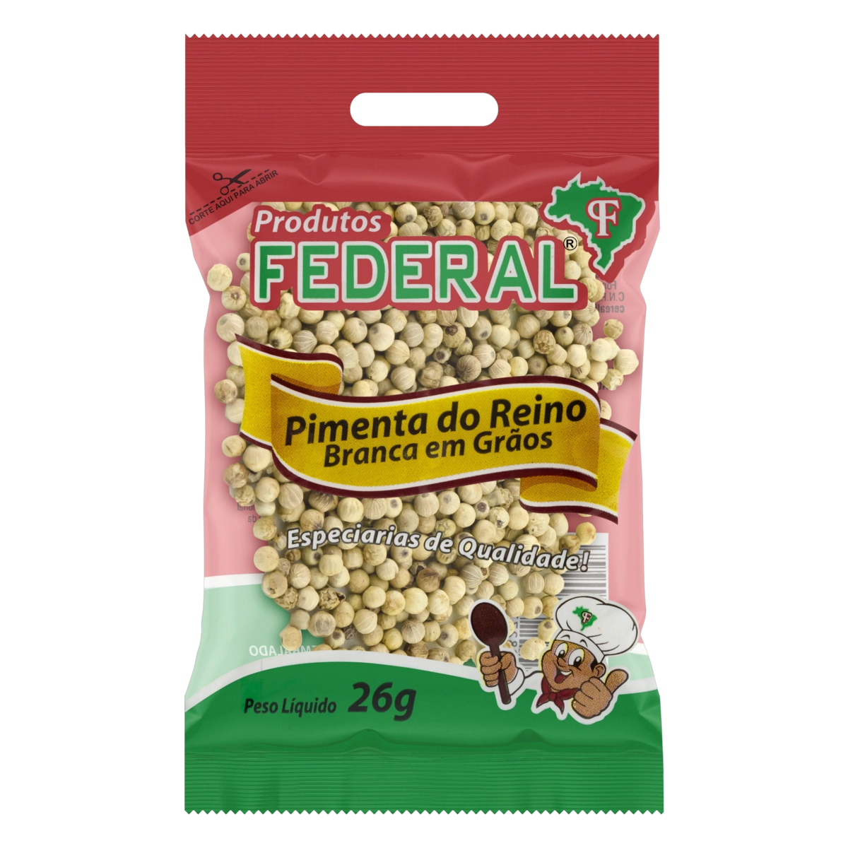 Pimenta Do Reino Branca Em Grãos Federal Pacote 26g