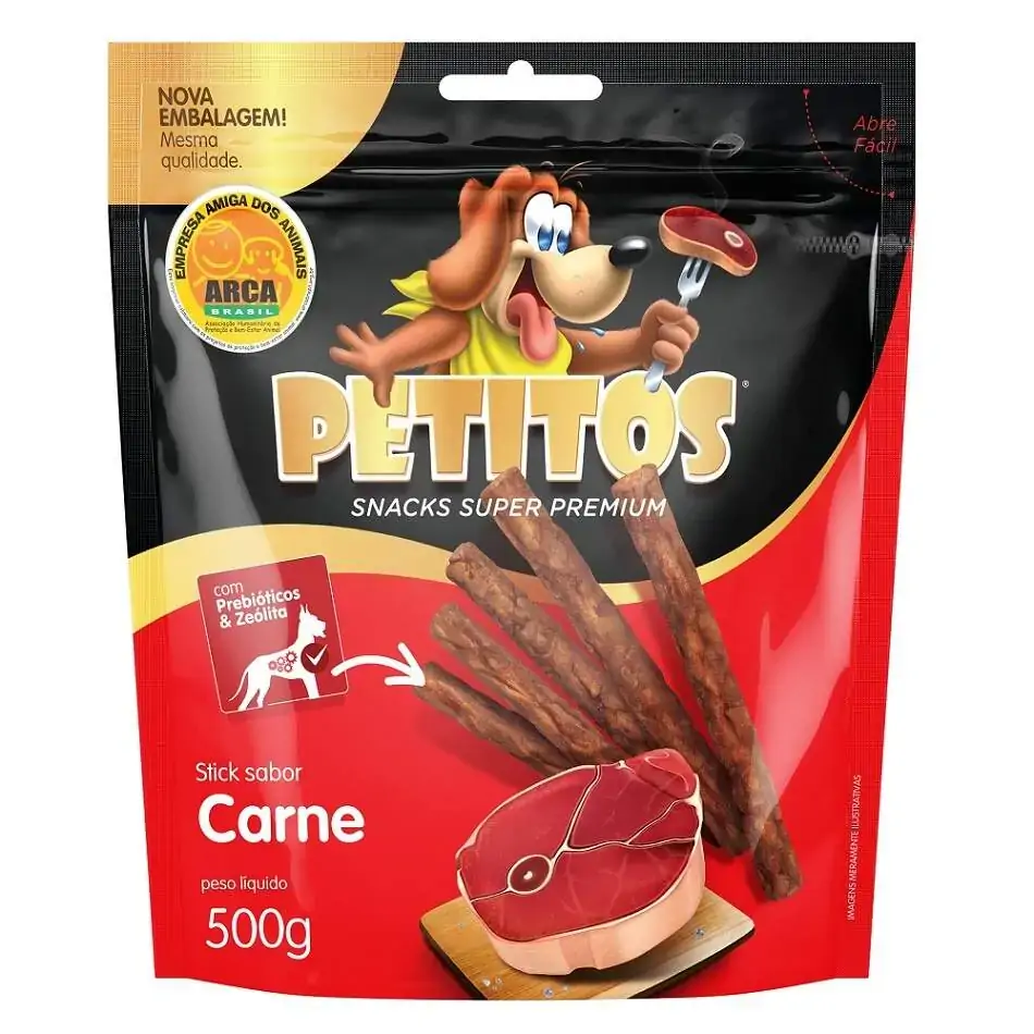Snack Petistos Para Cães Sticks Sabor Carne