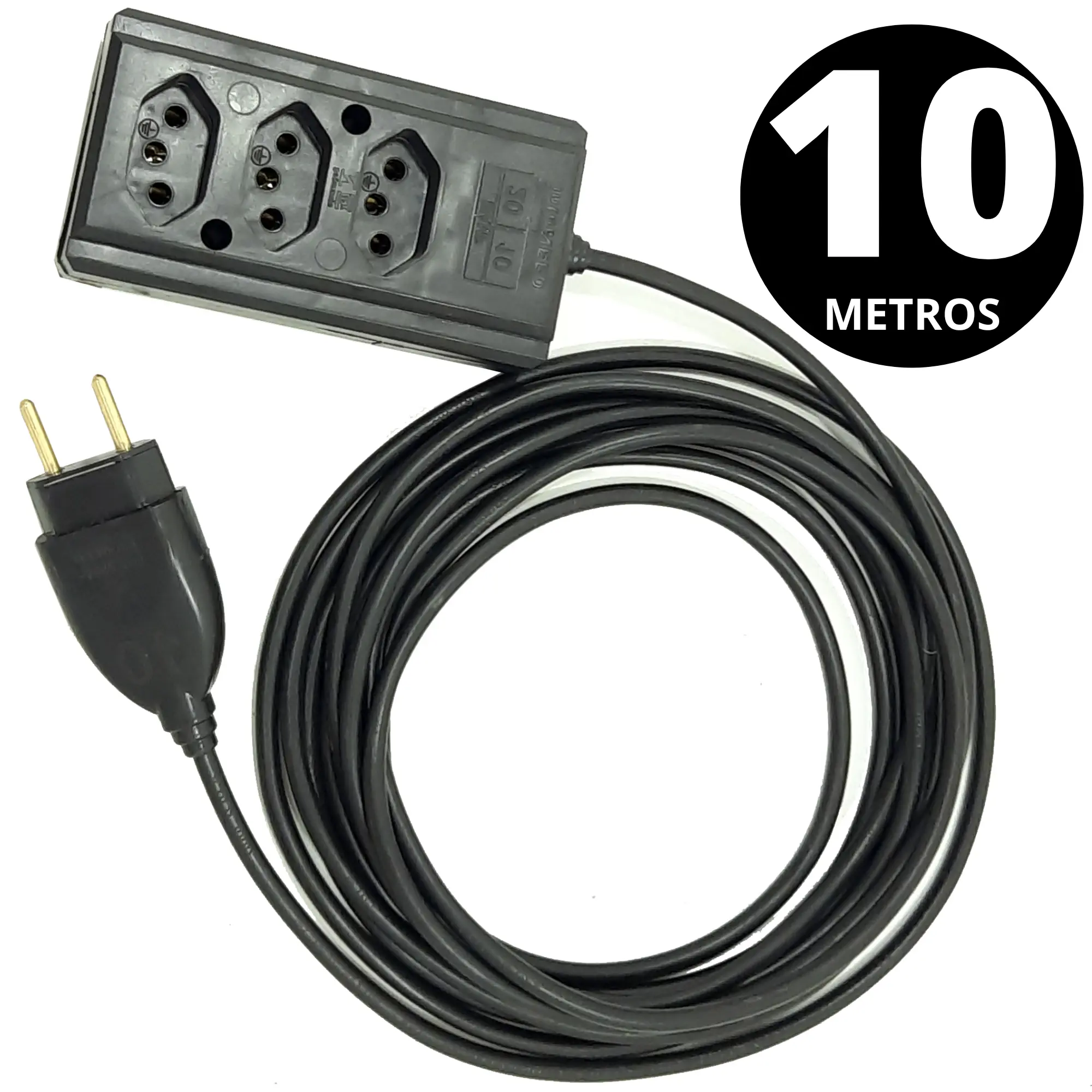 Extensão Tripla De Camping Com 10 Metros De Cabo Pp 2x1,50mm