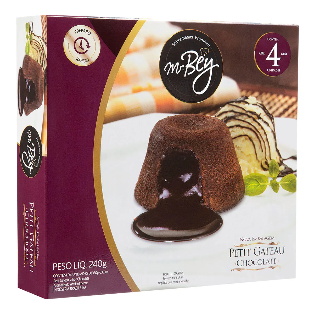 Petit Gateau Congelado Sabor Chocolate Mr Bey Premium 4 Unidades
