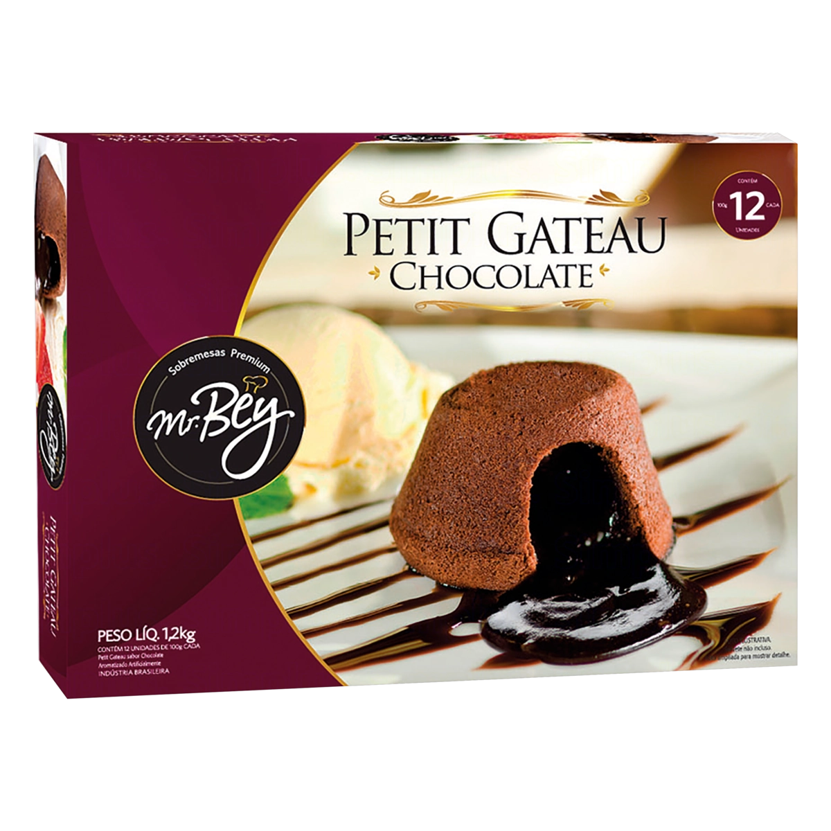 Petit Gâteau Congelado Chocolate Mr. Bey Sobremesas Premium Caixa 1,2kg 12 Unidades