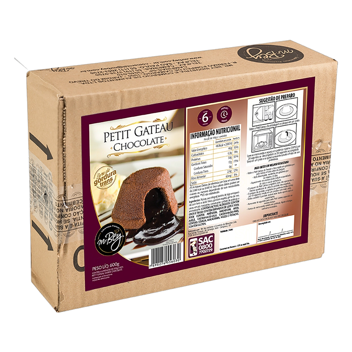 Petit Gâteau Congelado Chocolate Mr. Bey Sobremesas Premium Caixa 600g 6 Unidades