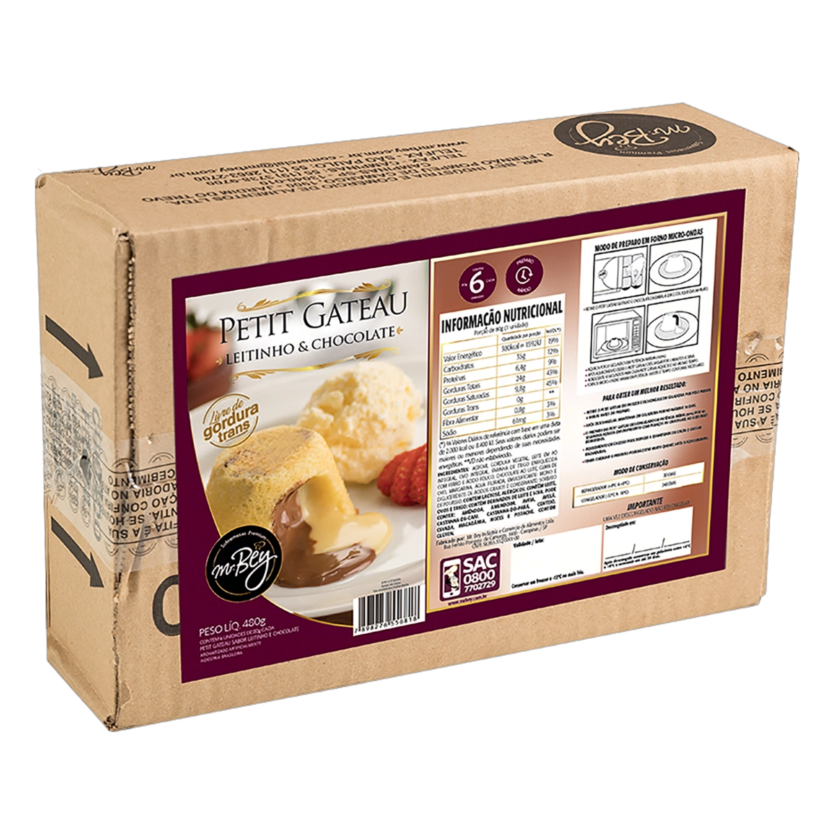 Petit Gâteau Congelado Leitinho E Chocolate Mr. Bey Sobremesas Premium Caixa 480g 6 Unidades