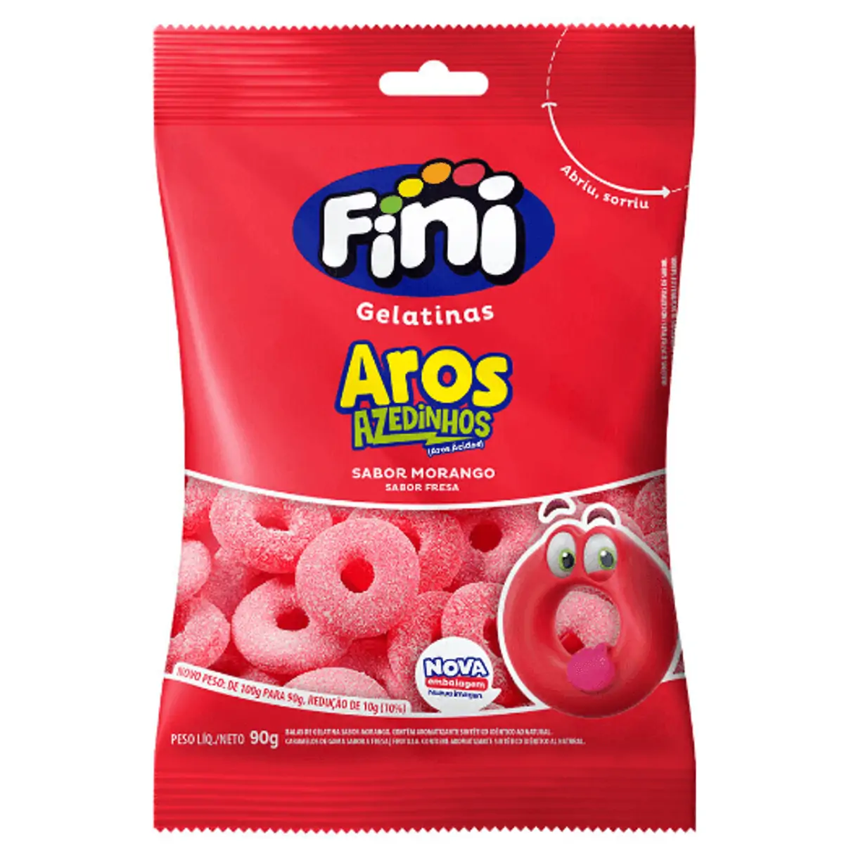 Bala de Gelatina Aros Fini Morango 90g