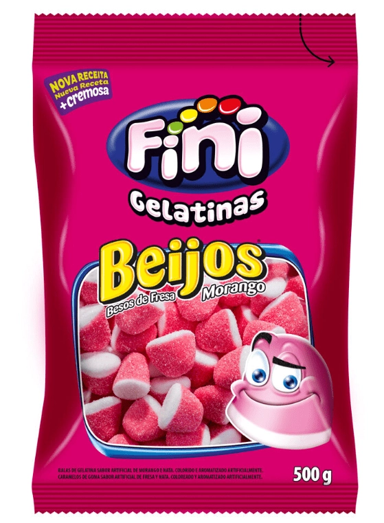 Bala De Gelatina Fini Beijos Morango