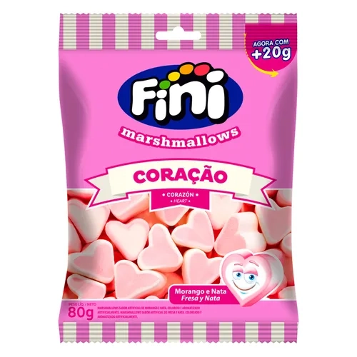 Marshmallow Morango E Nata Coração Fini Pacote 60g