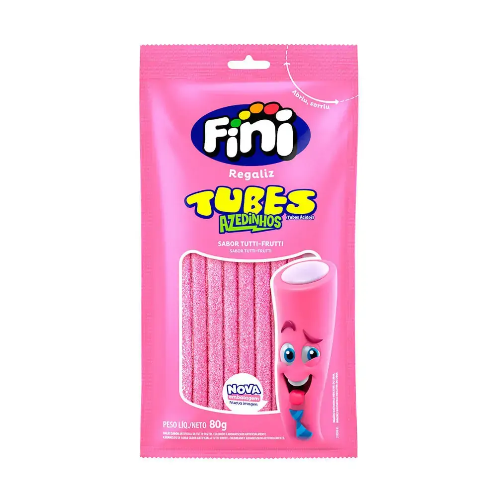 Bala de Gelatina Regaliz Fini Tubes Azedinho Tutti Frutti 80g