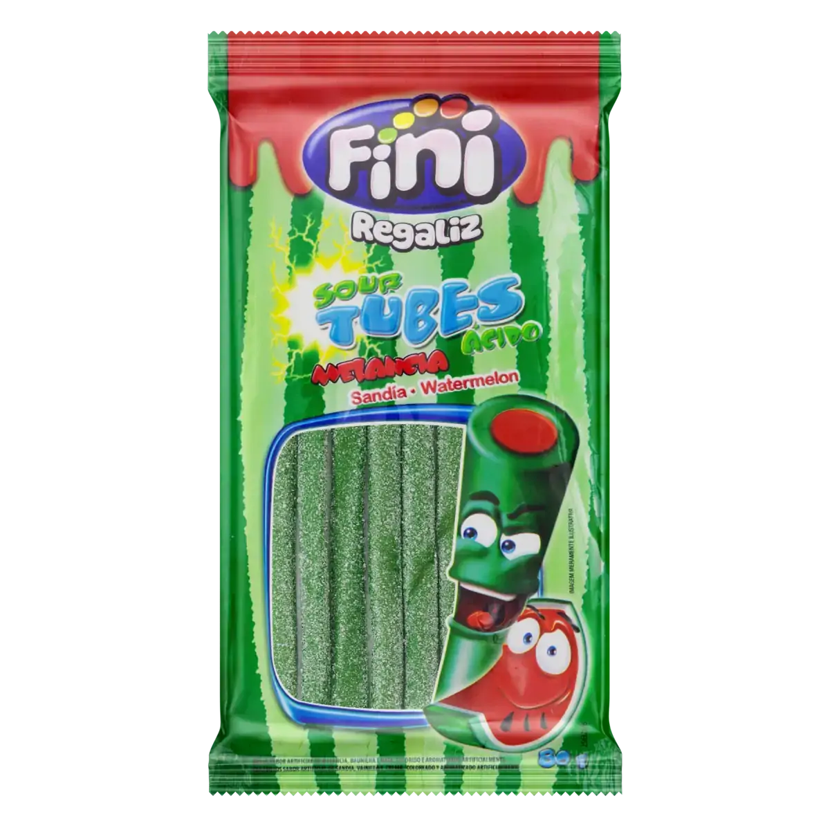Bala Regaliz Melancia, Baunilha E Nata Fini Sour Tubes ácido Pacote 80g