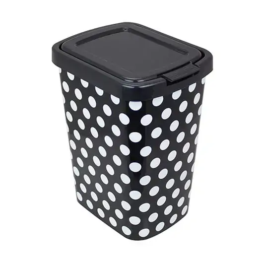 Lixeira Plastico C/tampa Click Label Poa Preta 9l