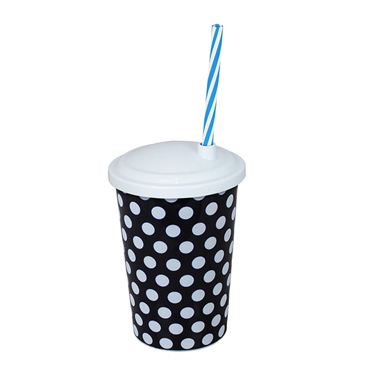 Copo Arqplast C Canudo 550ml Pet Poa Preto