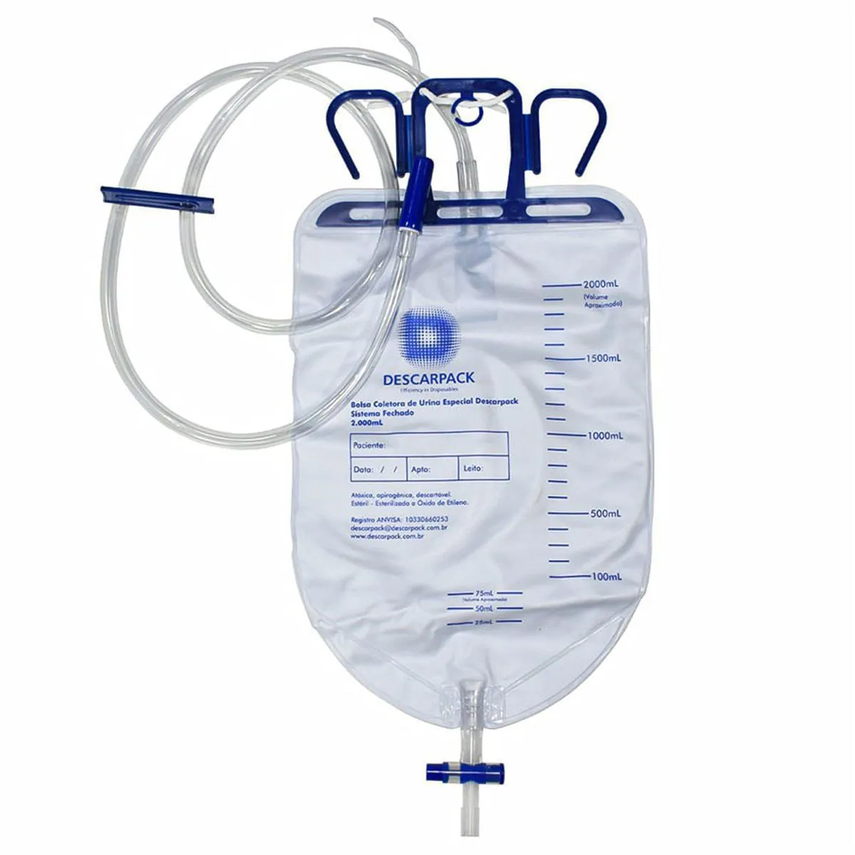 Bolsa Coletora De Urina Sistema Fechado - 2 Litros - Descarpack