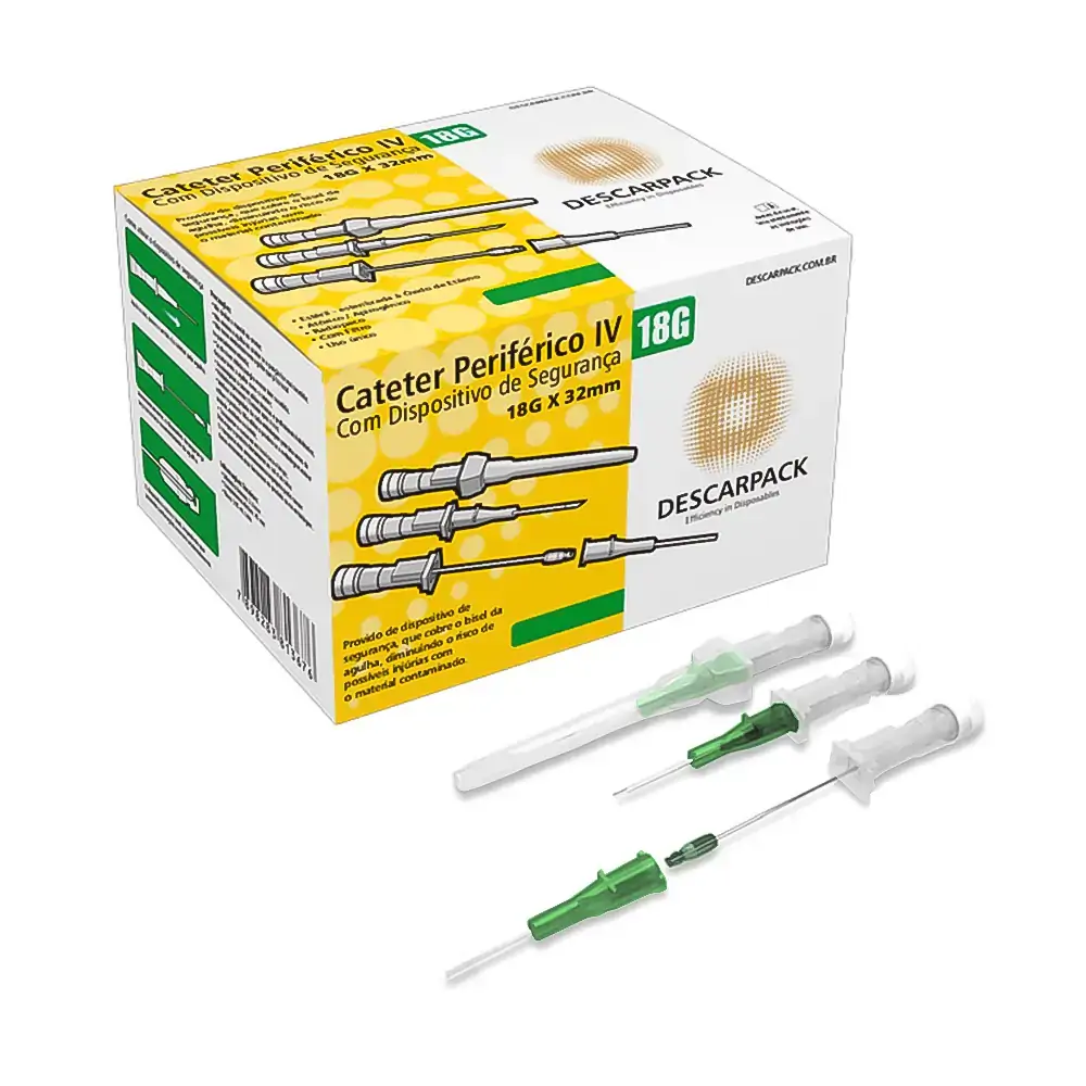 Cateter Periférico Intravenoso - Descarpack - Com Dispositivo De Segurança - 18G - Verde