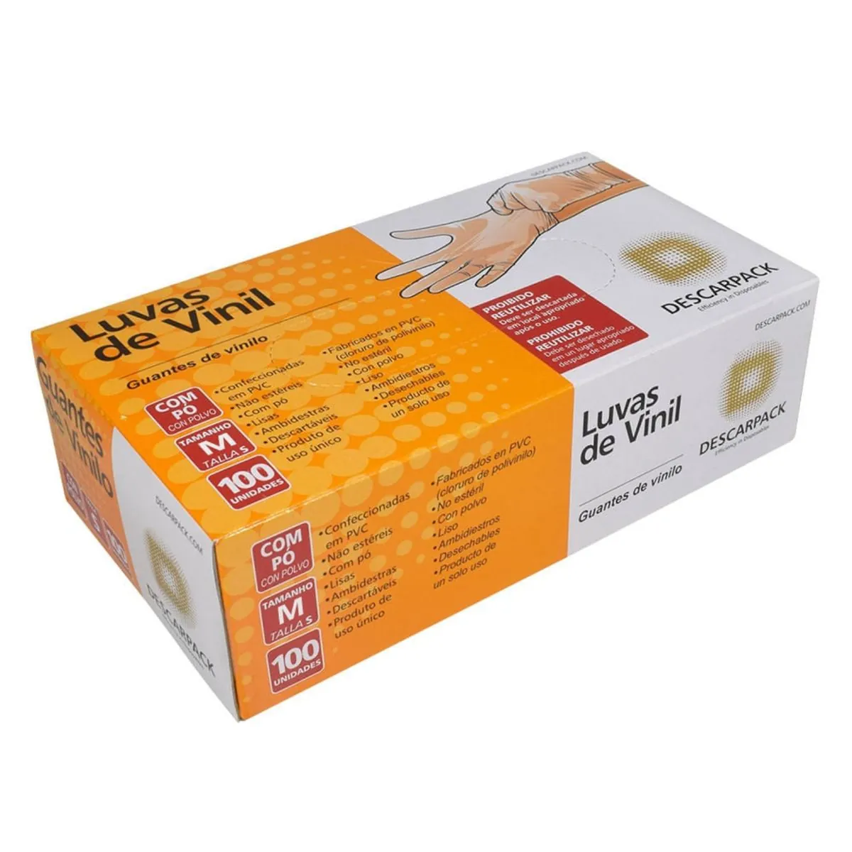 Luva De Vinil Descartável Descarpack M 100 Unidades