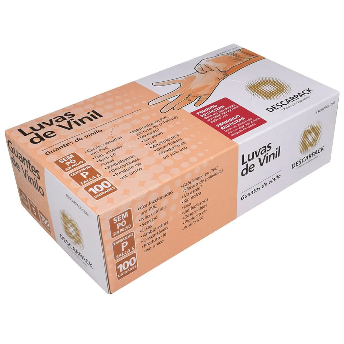 Luva De Vinil Descartável Descarpack P 100 Unidades