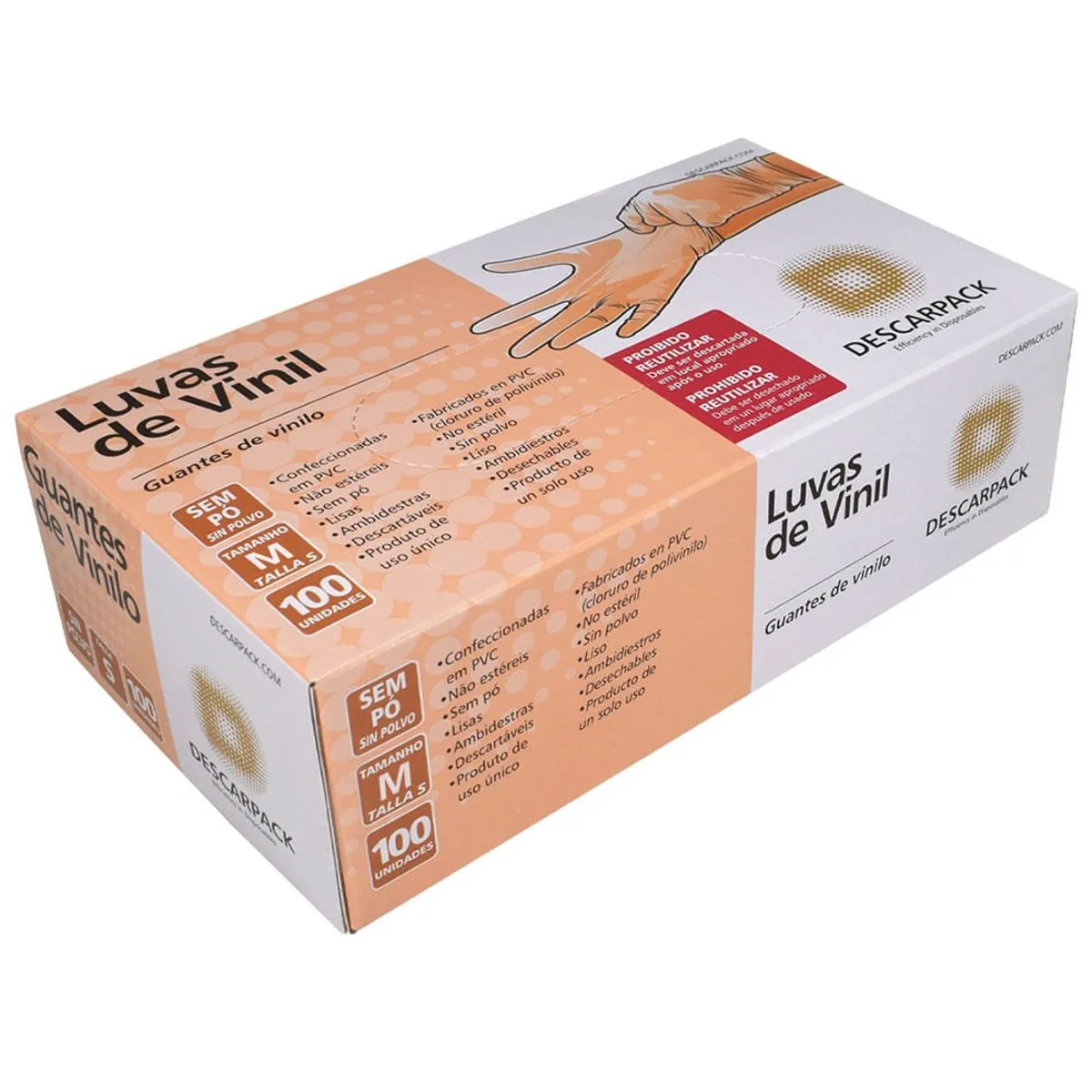 Luva De Vinil Descartável Descarpack M 100 Unidades