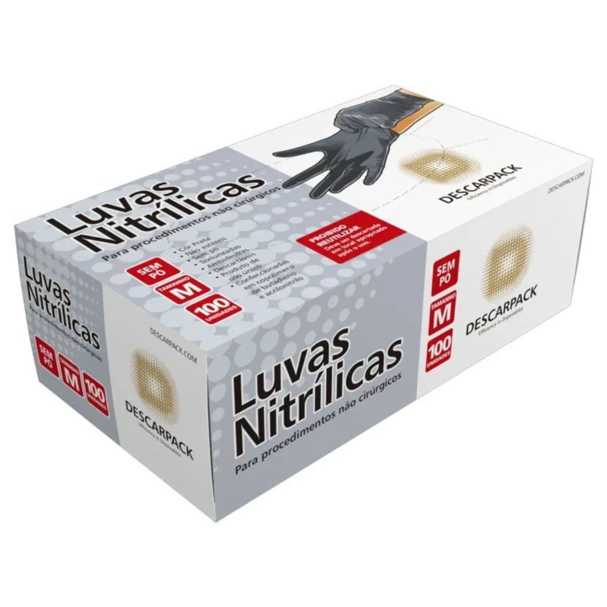 Luva Nitrílica S/ Pó Preta Tam. M 100 Un Descarpack