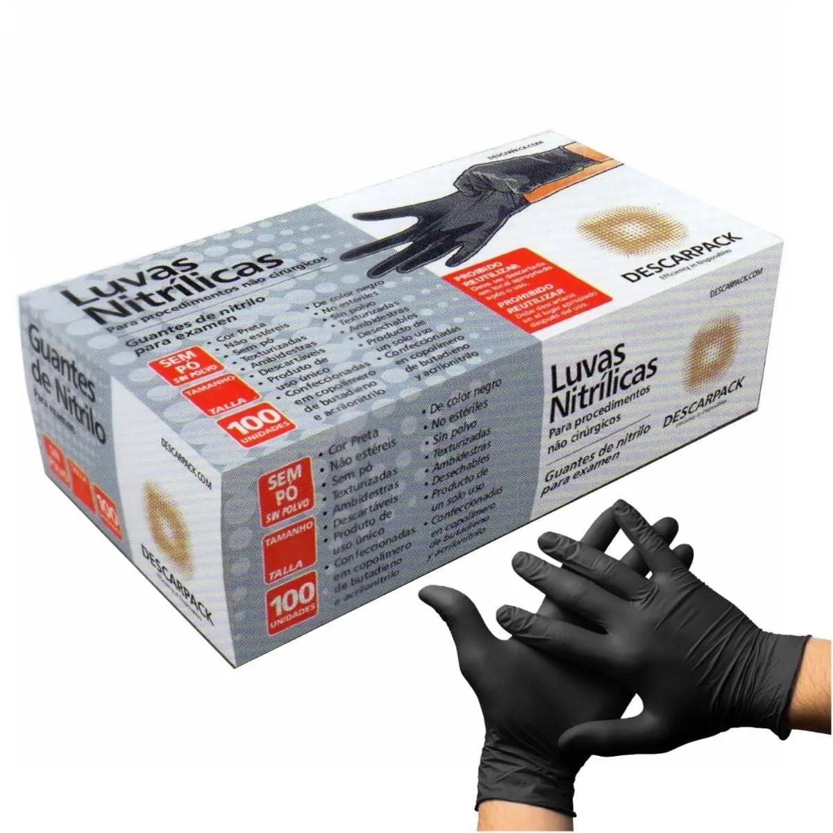 Luva Nitrilica Preta G S/po C/100 Descarpack