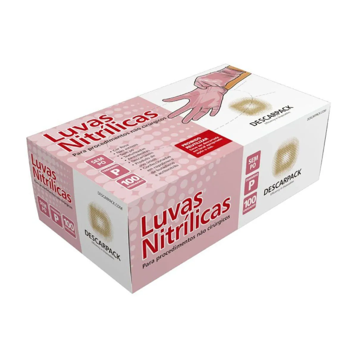 Luva Nitrílica Rosa Tamanho P Descarpack Com 100un