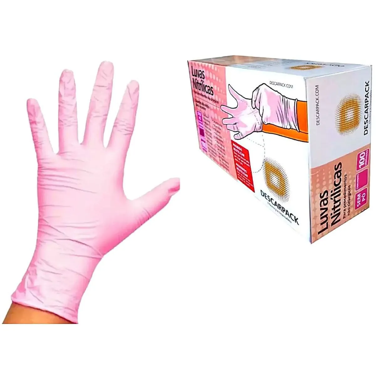 Luva Nitrílica Rosa Sem Pó Tamanho G Descarpack 100un