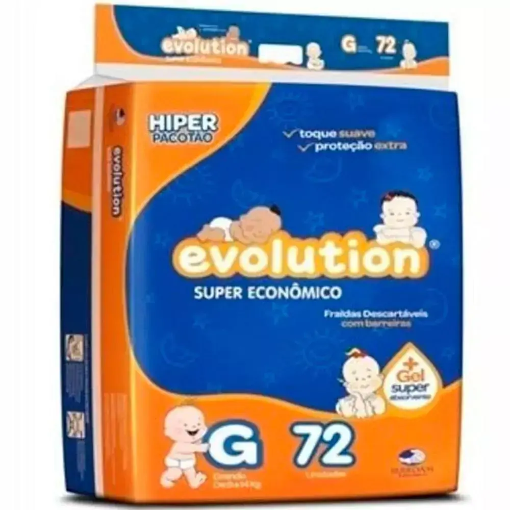 Fralda Descartável Evolution Econômico Hiper G Com 72 Unidades