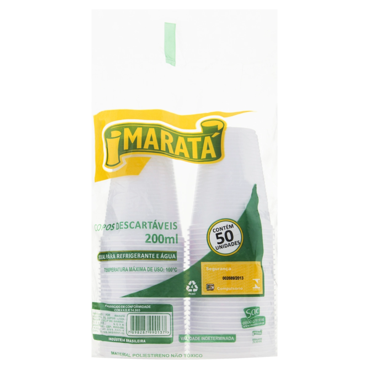 Copo Plástico Descartável Branco 200ml Maratá 50 Unidades