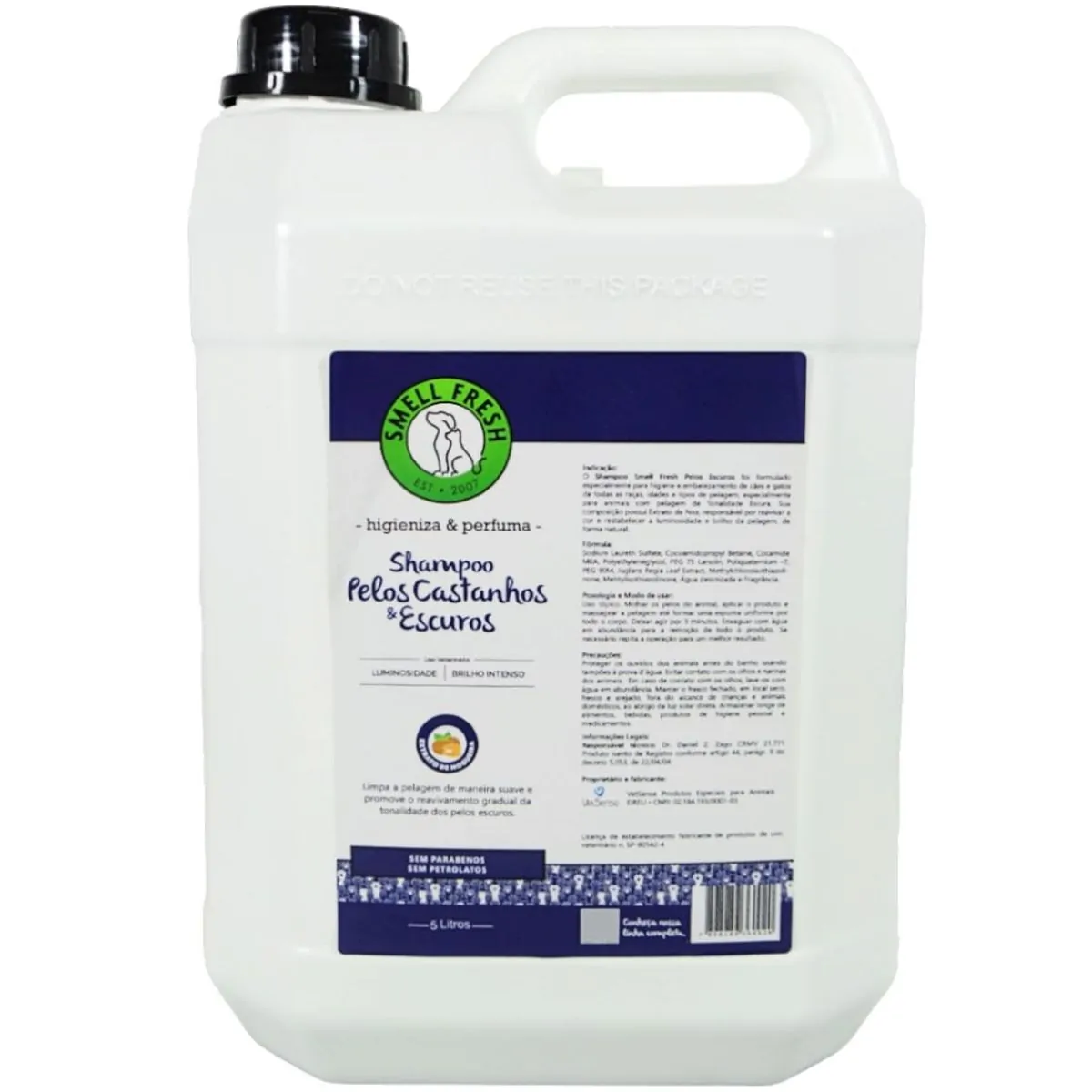 SHAMPOO PELOS CASTANHOS E ESCUROS 5L PARA CÃES E GATOS SMELL FRESH