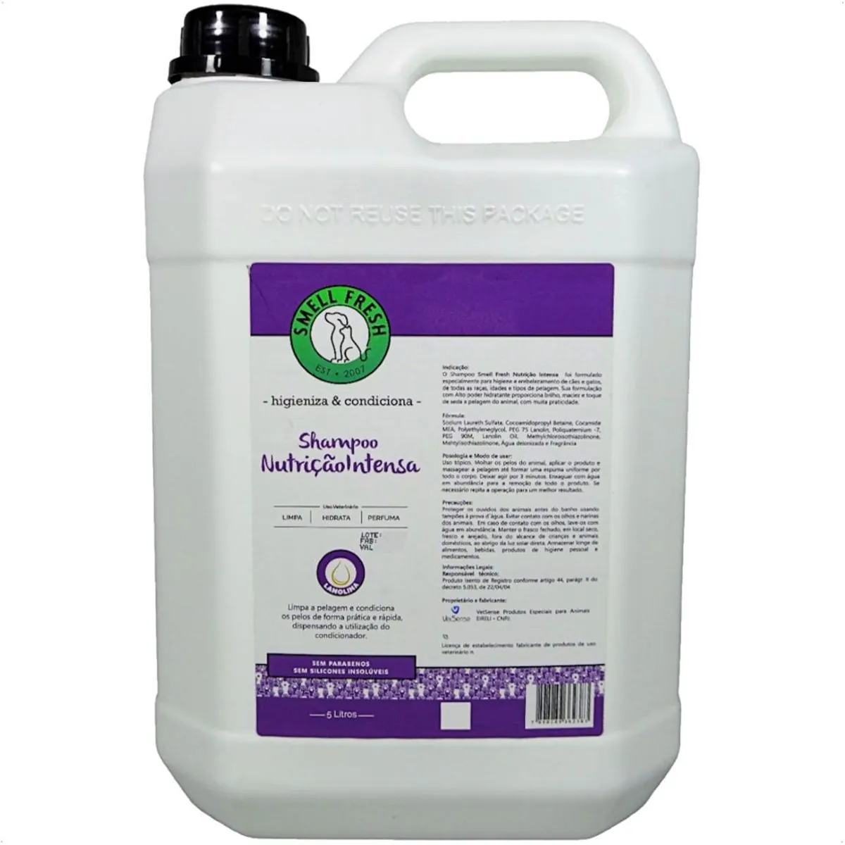 SHAMPOO NUTRIÇÃO INTENSA 5L PARA CÃES E GATOS SMELL FRESH - Shampoo Nutrição Intensa 5L Para Cães e