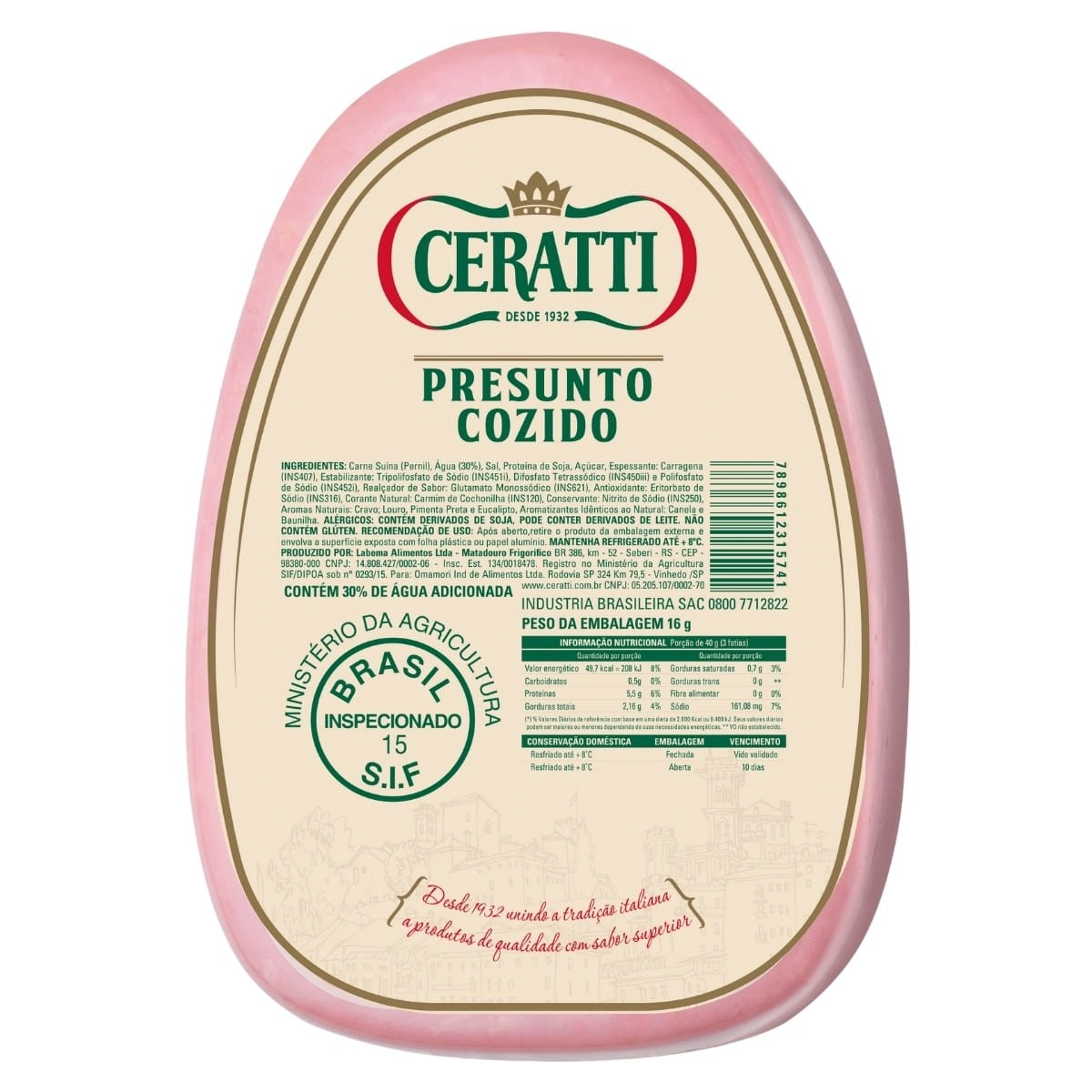Presunto Cozido Magro Fatiado CERATTI 200g