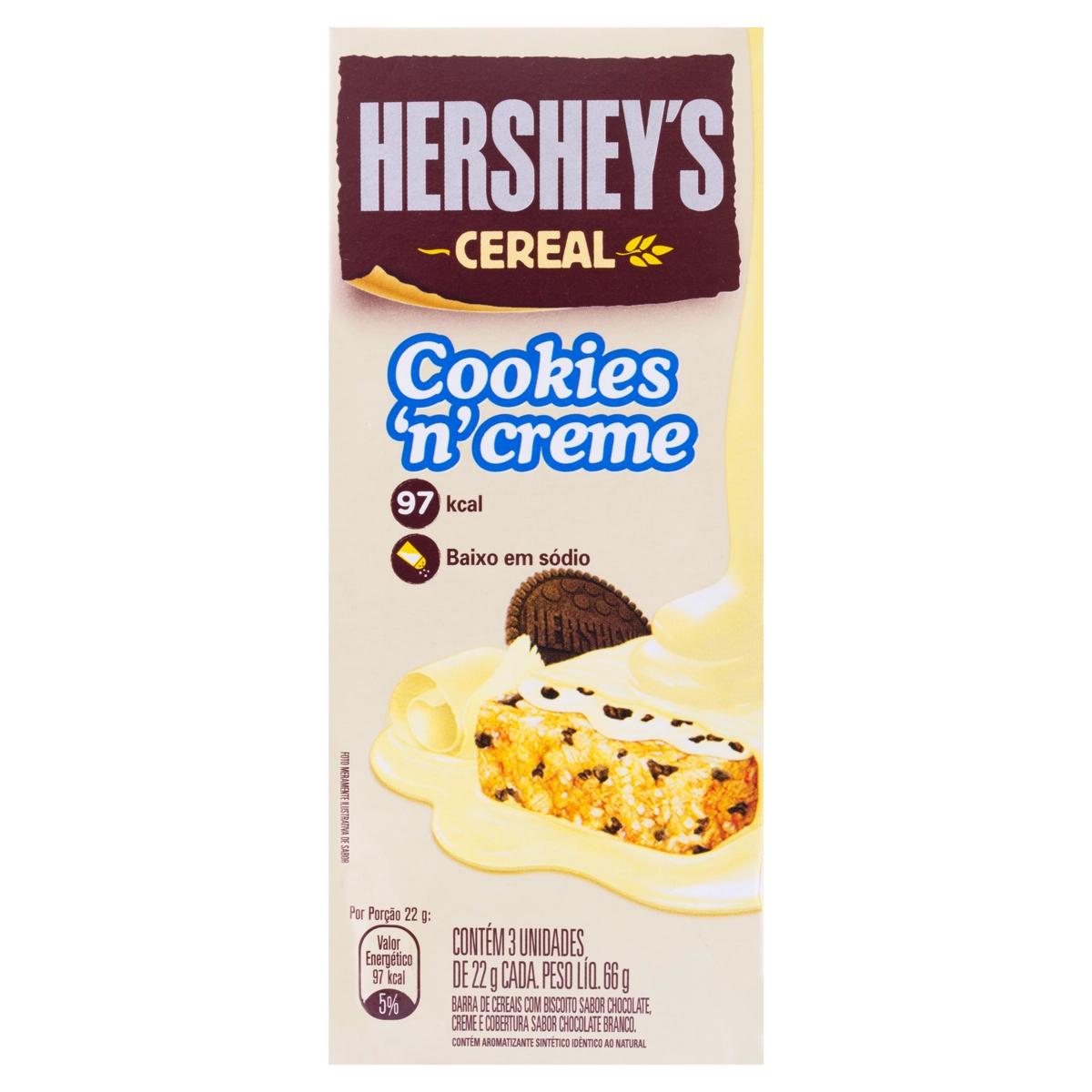Pack Barra De Cereal Cookies N Creme Cobertura Chocolate Branco Hersheys Caixa 66g 3 Unidades