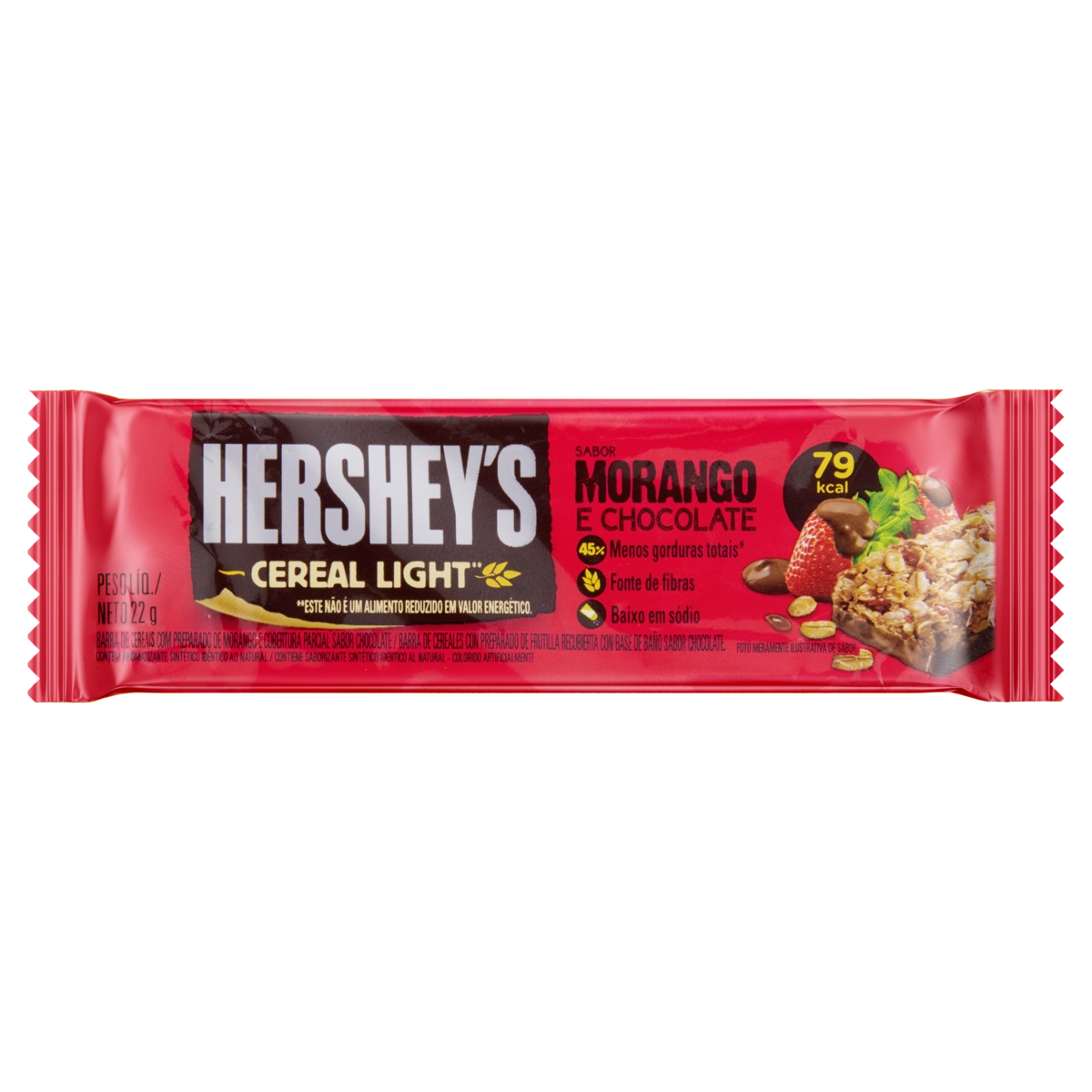 Barra De Cereal Morango Cobertura Chocolate Light Hersheys Pacote 22g