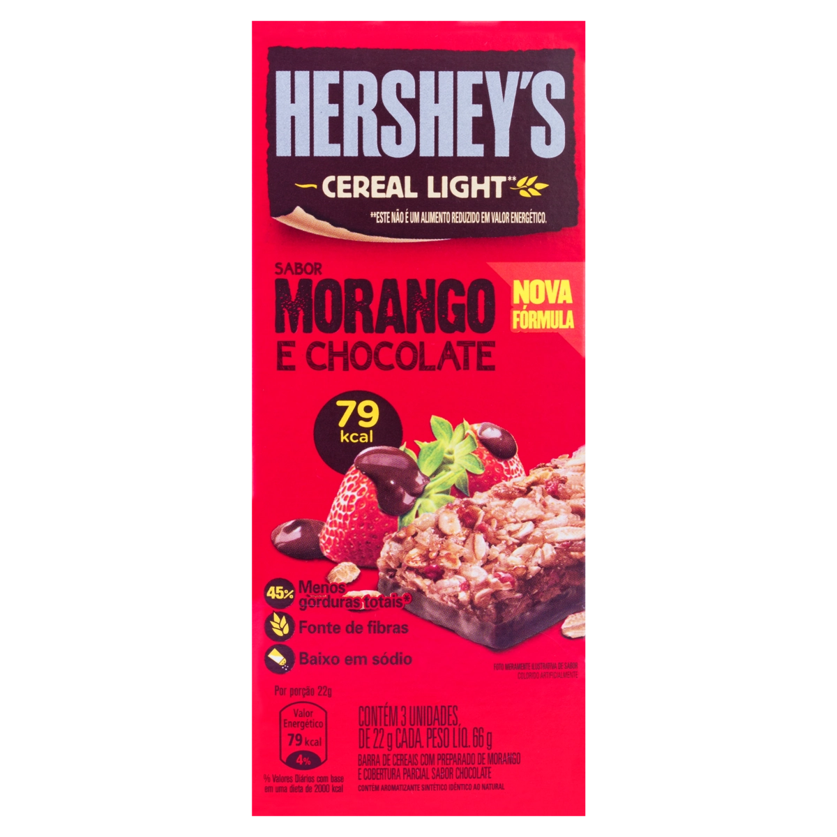 Pack Barra De Cereal Morango Cobertura Chocolate Light Hersheys Caixa 66g 3 Unidades