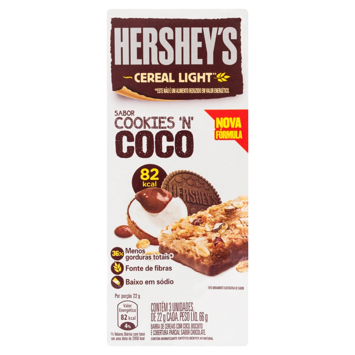 Pack Barra De Cereal Cookies N Coco Cobertura Chocolate Light Hersheys Caixa 66g 3 Unidades
