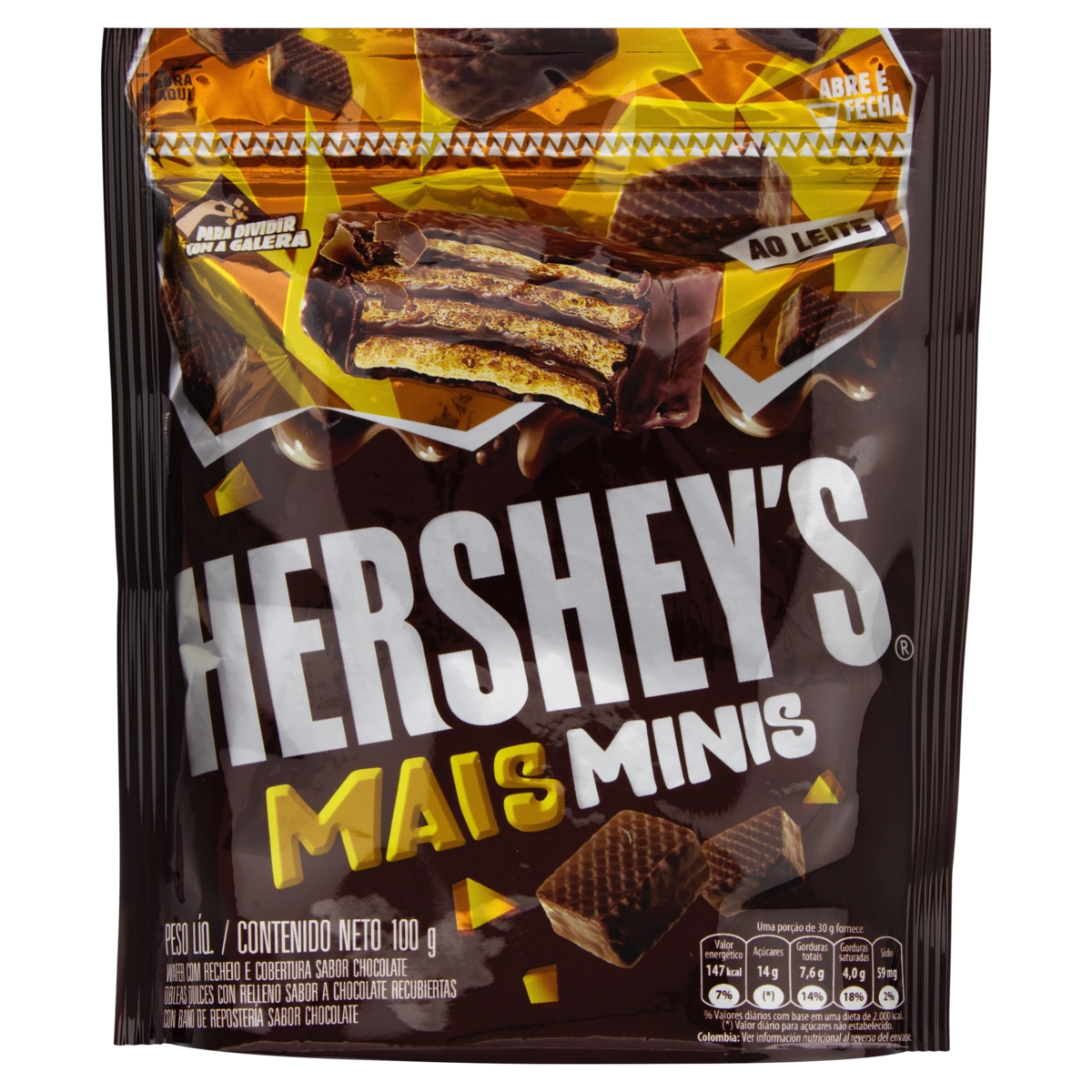 Wafer Recheio E Cobertura Chocolate Hersheys Mais Minis Pouch 100g
