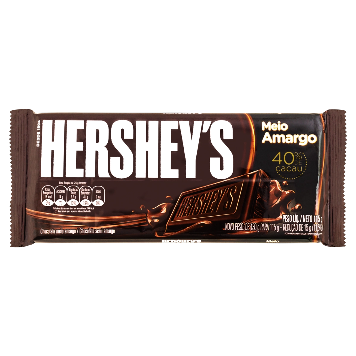 Chocolate Meio Amargo 40 Cacau Hersheys Pacote 115g