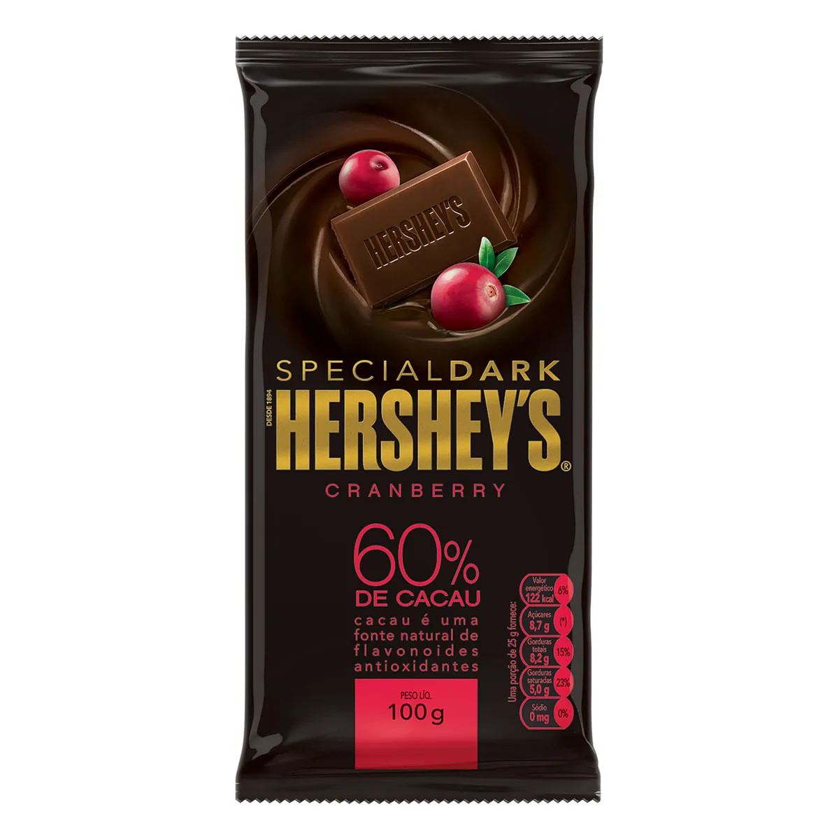 Chocolate Meio Amargo Sabor Cranberry 60% Cacau Hershey's Special Dark 100g