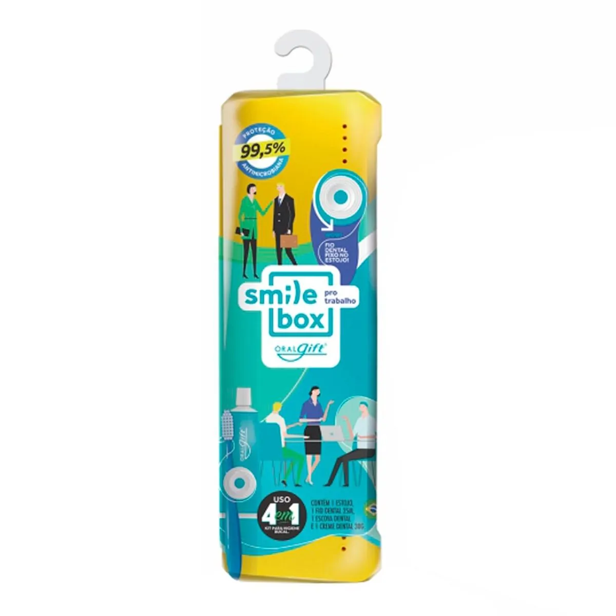 Kit Trabalho SmileBox OralGift Estojo, Fio Dental, Escova Dental e Creme Dental
