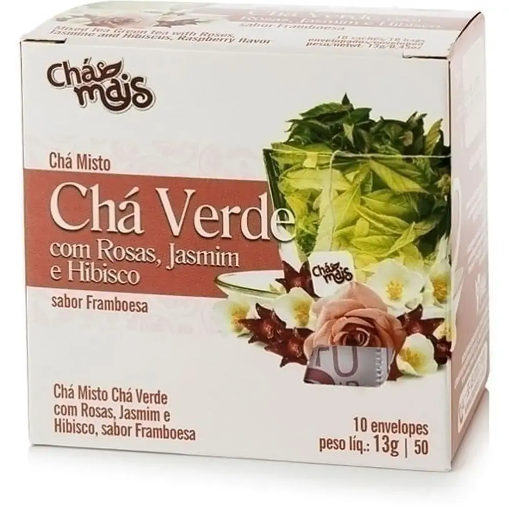 Chá Verde Rosas, Jasmim, Hibiscus 10 Sachês 13g Chamais