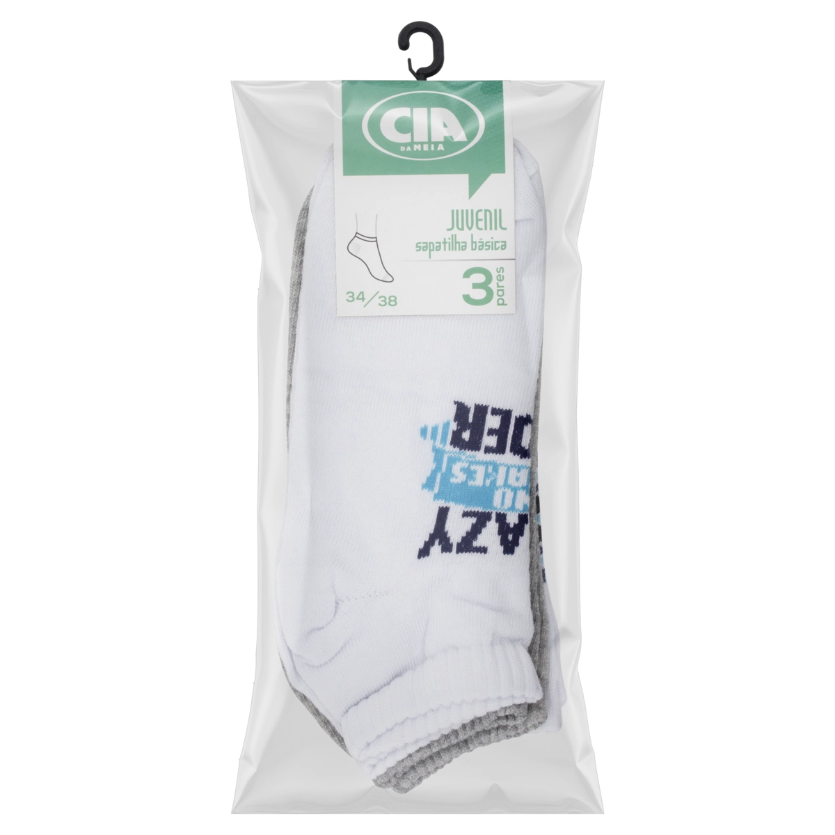 Meia Juvenil Sapatilha Cia Da Meia N 34 38 3 Pares