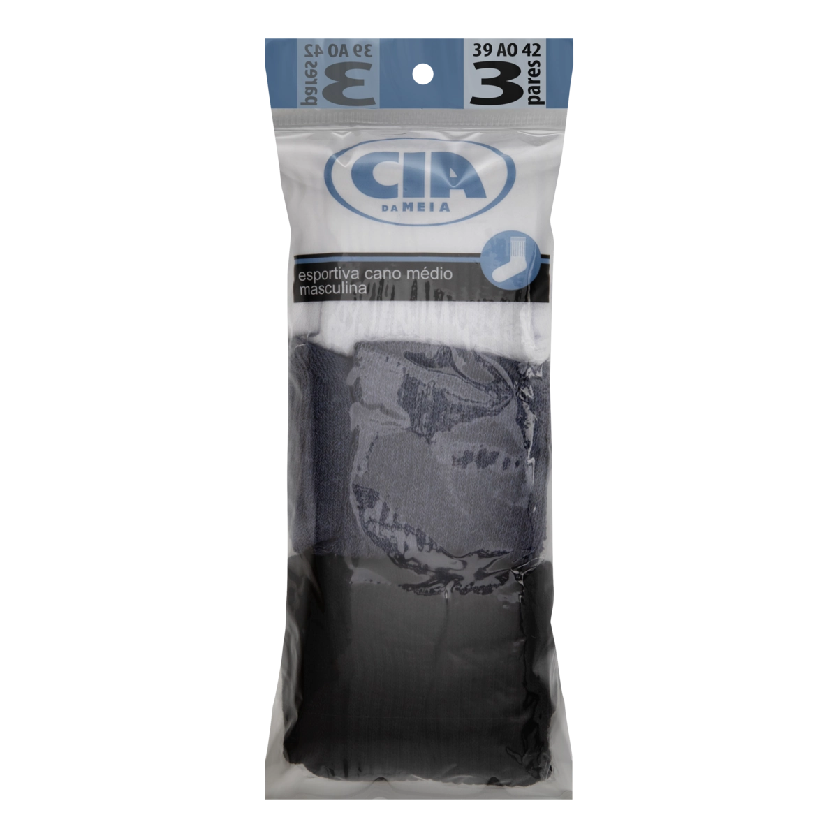 Meia Masculina Cano Médio Esportiva Cia Da Meia N 39 42 3 Pares