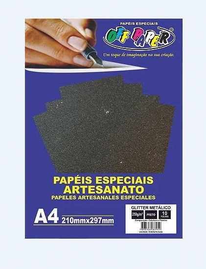 Papel Glitter Metal Preto A4 250g 210x297mm C/10fls