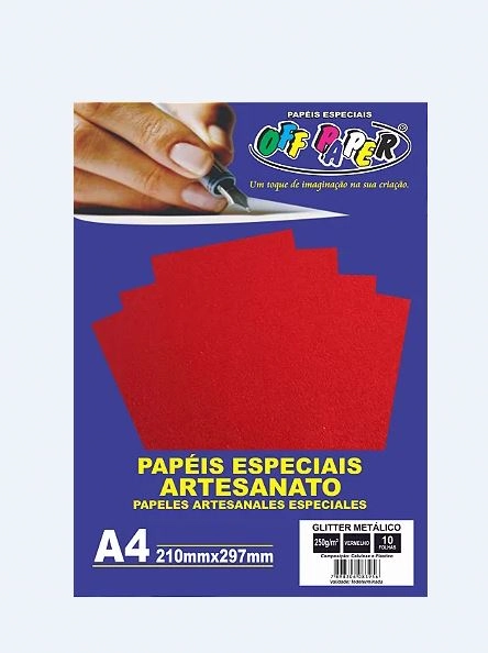 Papel Glitter Metal Vermelho A4 250g 210x297mm C/10fls